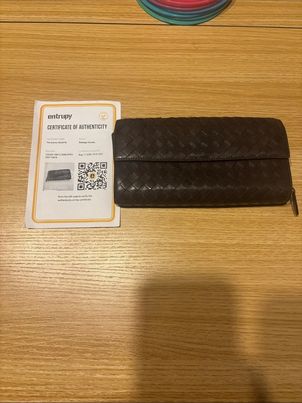 Bottega Veneta Dark Brown Intrecciato Zip-Around Wallet with COA